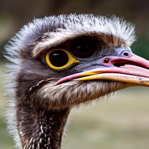 Image similar to ostrich with the head of a hawk, real photo, highly detailed