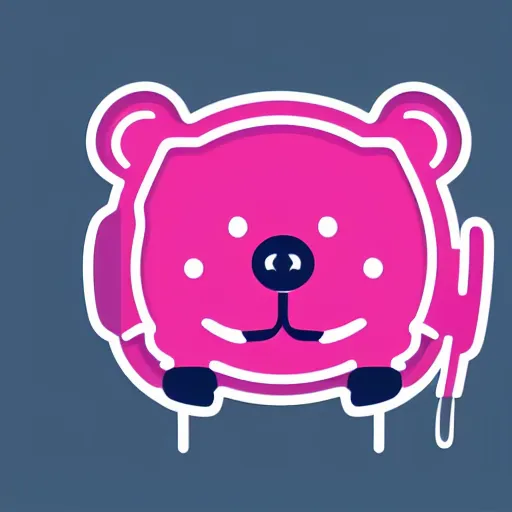 Prompt: iconic vector logo of cute cuddly pink bear with a podcast microphone, melodic, headphones, music, streaming, dreamy, isometric, adorable, octane render, golden ratio, 4k UHD, iconic design