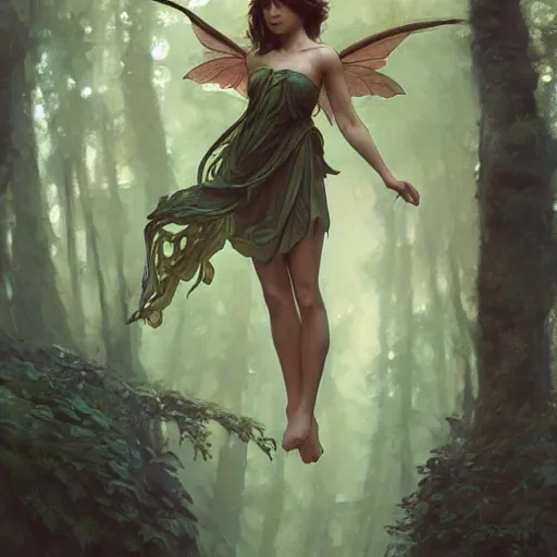 Image similar to forest fairy, little, levitating, flying with fairy wings, cape, intricate, headshot, highly detailed, digital painting, artstation, concept art, sharp focus, cinematic lighting, illustration, art by artgerm and greg rutkowski, alphonse mucha, cgsociety