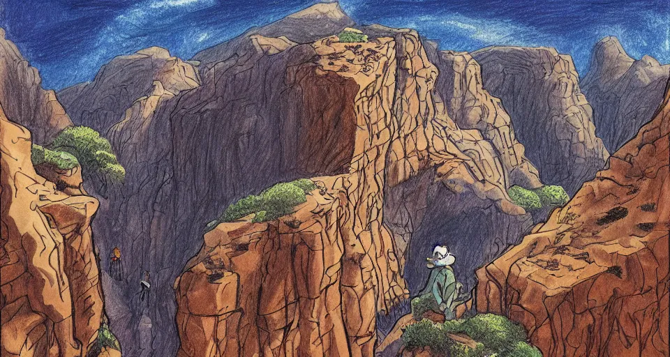 Image similar to a drawing of a person standing in a canyon, an album cover by alson s. clark, tumblr contest winner, underground comix, concert poster, official art, poster art