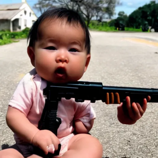 Image similar to a baby holding a gun