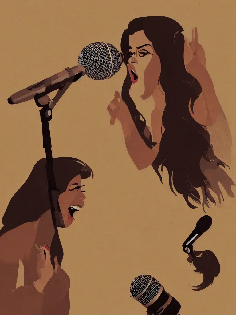 Image similar to woman singing into microphone by disney concept artists, blunt borders, rule of thirds