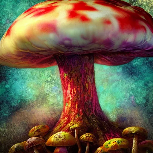 Prompt: An intricately detailed mushroom by kim keever, bright psychedelic colors, matte painting, artstation hd,