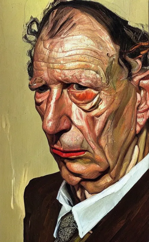 Prompt: Oil painting Portrait by Lucian Freud, Abstract brush strokes, Masterpiece