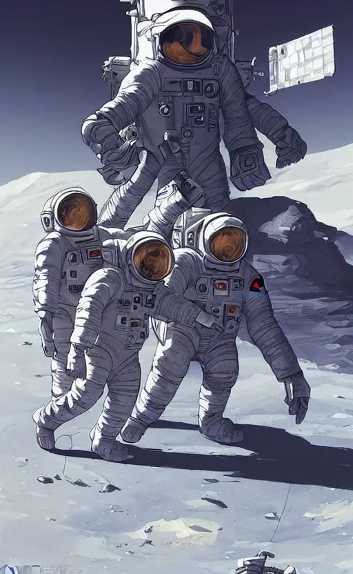 Prompt: a beautiful artwork illustration, astronauts with flashlights stand in front of a giant obsidian building on the moon, by greg rutkowski and jesper ejsing and raymond swanland, featured on artstation, wide angle, vertical orientation
