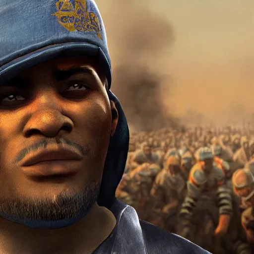 Image similar to a close up screenshot of a crips gang member in the game age of war ( 2 0 0 7 ), games by louissi, high quality