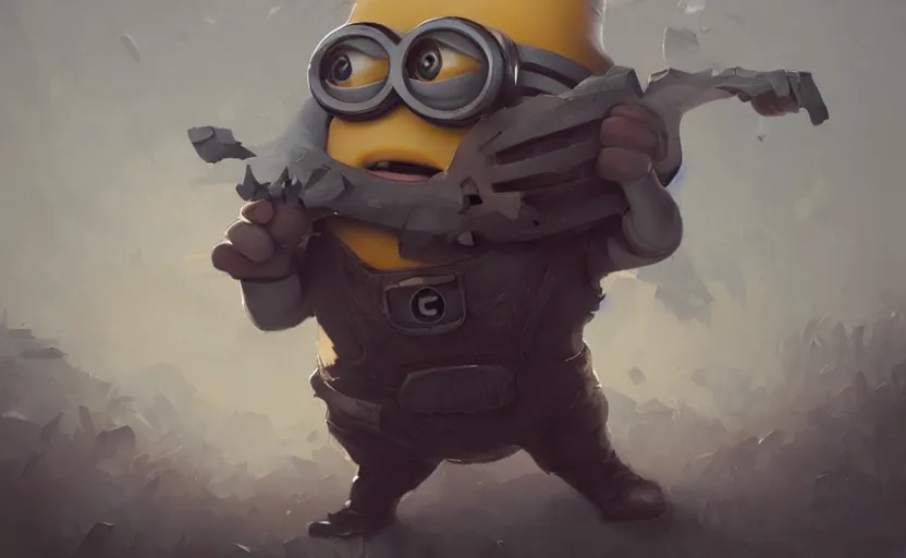Prompt: A painting of a Minion trending on artstation in the style of Greg Rutkowski