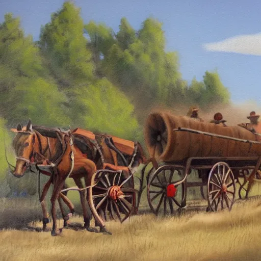 Prompt: old west oregon trail wagon train, painting, sketch