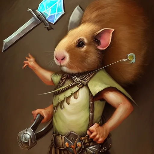 Image similar to cute little anthropomorphic Guinea Pig Crossbow Archer, tiny, small, short, Chainmail outfit, cute and adorable, pretty, beautiful, DnD character art portrait, matte fantasy painting, DeviantArt Artstation, by Jason Felix by Steve Argyle by Tyler Jacobson by Peter Mohrbacher, cinema