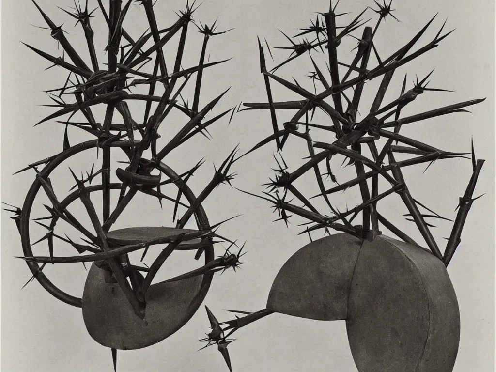 Prompt: humanoid round chair with thorns. karl blossfeldt, henri moore