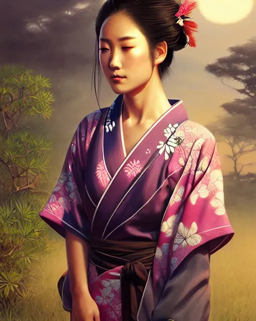 Image similar to a beautiful okinawa girl wear elegant yukata in festival | | summer night, realistic shaded, pleasant face, good looking, fine details, 4 k realistic, cryengine, realistic shaded lighting poster by greg rutkowski, magali villeneuve, artgerm, jeremy lipkin and michael garmash and rob rey