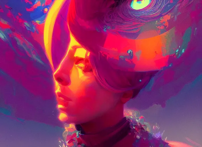 Prompt: A psychedelic portrait of 😍, vibrant color scheme, highly detailed, in the style of romanticism, cinematic, artstation, Moebius, Greg rutkowski