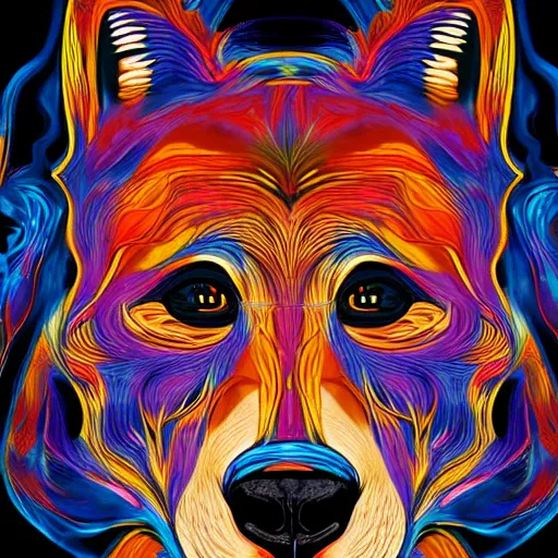 Image similar to close up, a fox, a panda, a chimpanzee, a skull, smoke, psychedelic art, digital art, 8 k