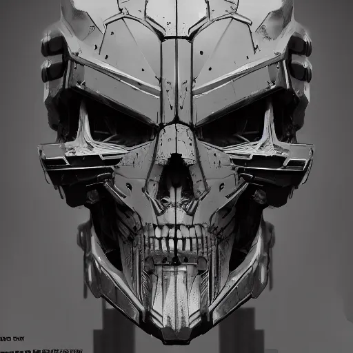 Image similar to black and white cyberpunk style dark bio metal skull, mecha hard-surface, cyberpunk, hyperrealistic, cinematic, unreal engine, 3D, 8K, imagined by Ash Thorp, Tsutomu Nihei, Ghost In The Shell, Akira