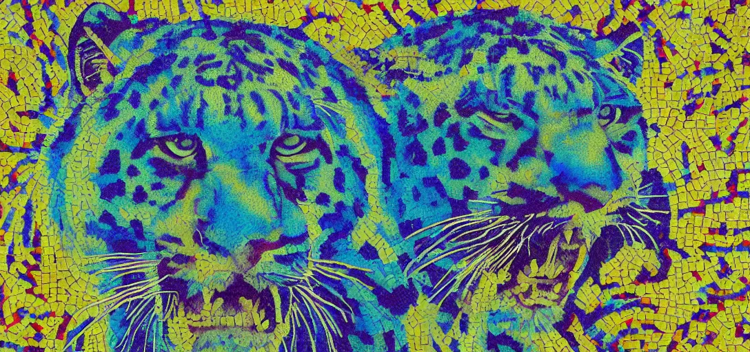 Image similar to impressionistic mosaic of the god of nature, the blue panther