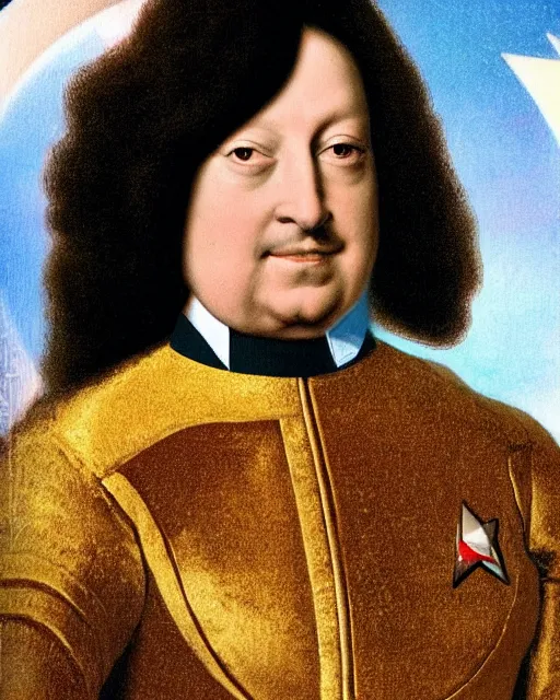 Prompt: starfleet uniform, official portrait of louis xiv in starfleet uniform