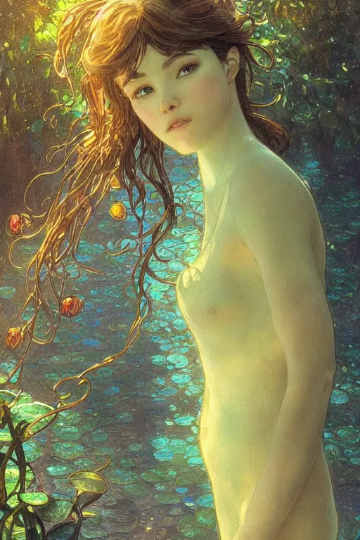 Prompt: a beautiful render of a beautiful female water sprite, water spray,, a beautiful face, perfectly shaded, atmospheric lighting, style of makoto shinkai, raphael lacoste, louis comfort tiffany, artgerm, karol bak, james jean, alphonse maria mucha