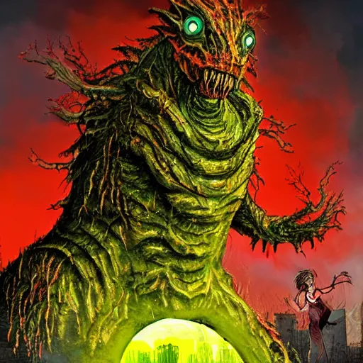 Image similar to kaiju 2 0 1 4 international ic ce - american school bus cyborg swamp beast devours souls in hellswamp