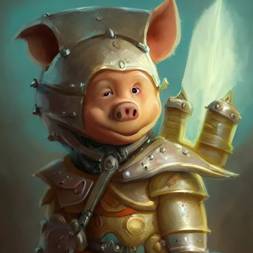 Image similar to anthropomorphic warrior piglet, pale blue armor, cute and adorable, DnD character art portrait, matte fantasy painting, DeviantArt Artstation, by Jason Felix by Steve Argyle by Tyler Jacobson by Peter Mohrbacher, cinematic lighting