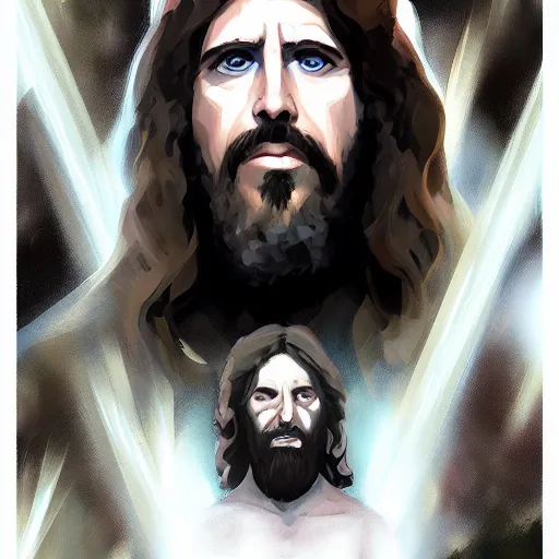 Prompt: portrait of jesus christ as a member of kiss the rock band, mattepainting concept blizzard pixar maya engine on stylized background splash comics global illumination lighting artstation lois van baarle, ilya kuvshinov, rossdraws