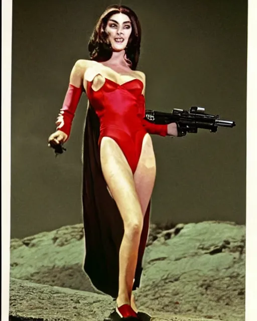 Prompt: color photos of beautiful 1960s actress Linda Harrison dressed as Nova from the original Planet of The Apes Movie shot in the Style of Annie Leibovitz