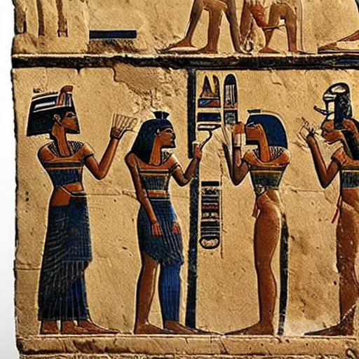 Prompt: a fragment of ancient egyptian hierographic panel of people using a smartphone