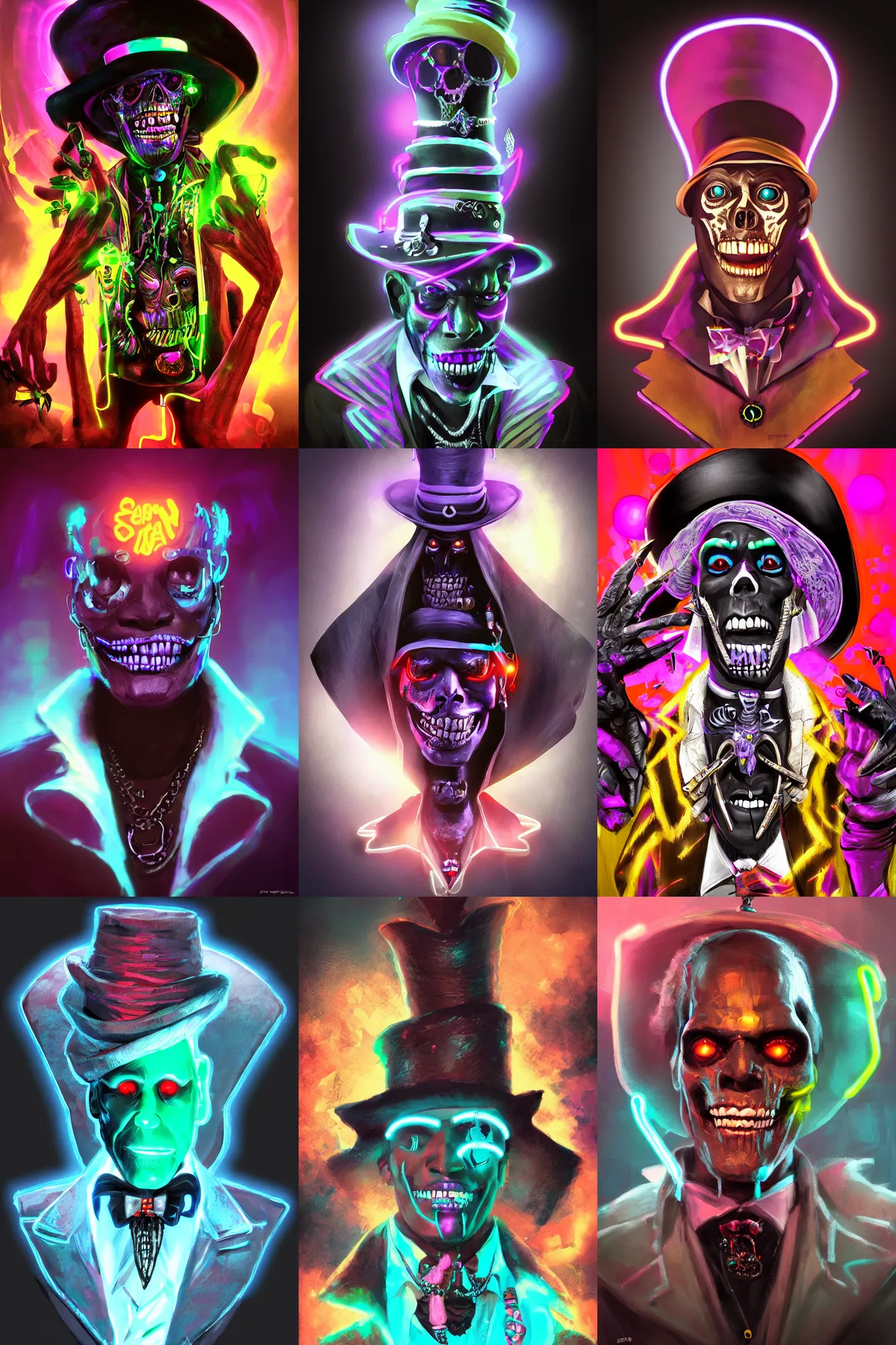 Prompt: baron samedi, cyber neon lights, artstation