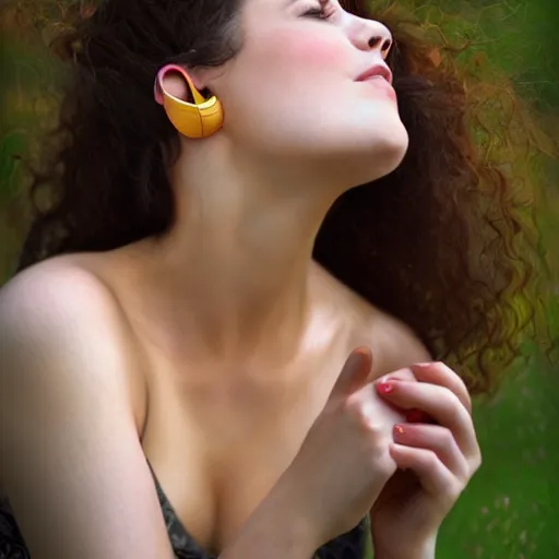 Prompt: a beautiful woman listening to music by Anna Nikonova