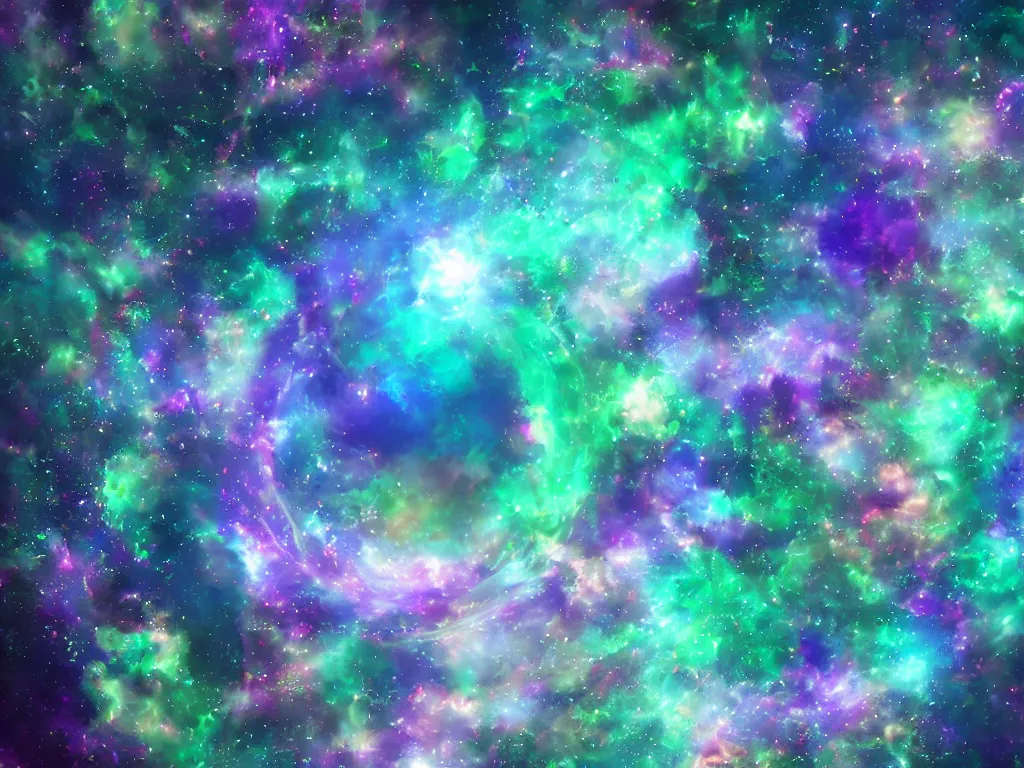 Image similar to mystical colorful cyberpunk planet, abstract nebula green crystal sculpture floating above it, powerful, 4k, photograph, vaporwave