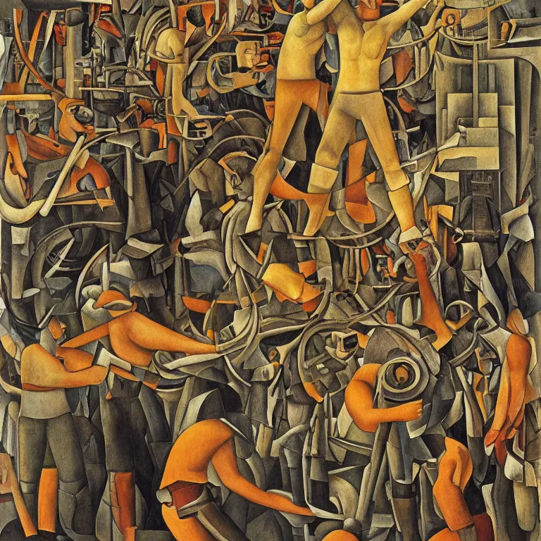Image similar to cyborg worker revolution in the square diego rivera and georg scholz highly detailed