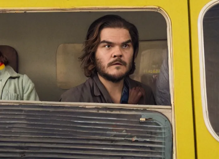 Image similar to First image from Wes Anderson's new film Transit, starring Emile Hirsch. Cinematography by Robert Yeoman, shot on Kodak Vision 200T. 8k print.