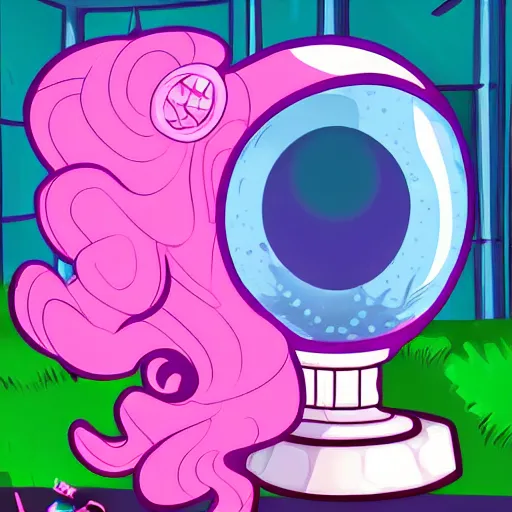 Prompt: Pinkie Pie 💓🐴 trapped inside a crystal ball 🔒🔮