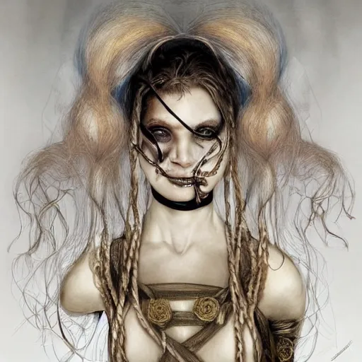 Image similar to portrait of a Shibari rope wrapped face and neck, headshot, insanely nice professional hair style, dramatic hair color, digital painting, of a old 15th century, young cyborg Rubber Nun, amber jewels, baroque, ornate clothing, scifi, realistic, hyperdetailed, chiaroscuro, concept art, art by Franz Hals and Jon Foster and Ayami Kojima and Amano and Karol Bak,