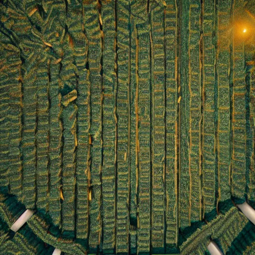 Prompt: hyperrealistic dslr film still of closeup overhead view of corn maze, stunning 8 k octane comprehensive 3 d render, inspired by istvan sandorfi & greg rutkowski & unreal engine, perfect symmetry, dim volumetric cinematic lighting, extremely hyper - detailed, incredibly real lifelike attributes & flesh texture, intricate, masterpiece, artstation, stunning