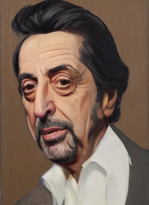 Image similar to a portrait painting of al pacino by john currin