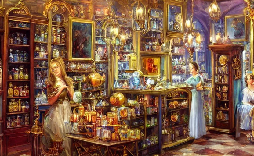 Image similar to Alchemy shop. By Konstantin Razumov, highly detailded