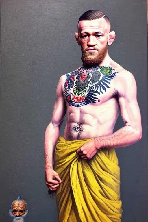 Image similar to full body portrait of conor mcgregor as mahatma gandhi, oil on canvas by william sidney mount, hindu art, great soul, irish folk, trending on artstation