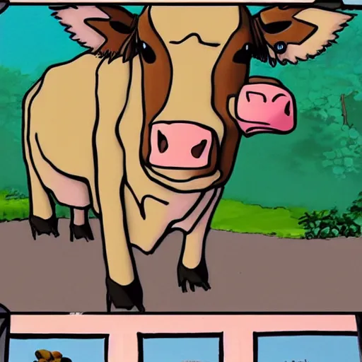 Prompt: A cow in the style of studio ghibli, still