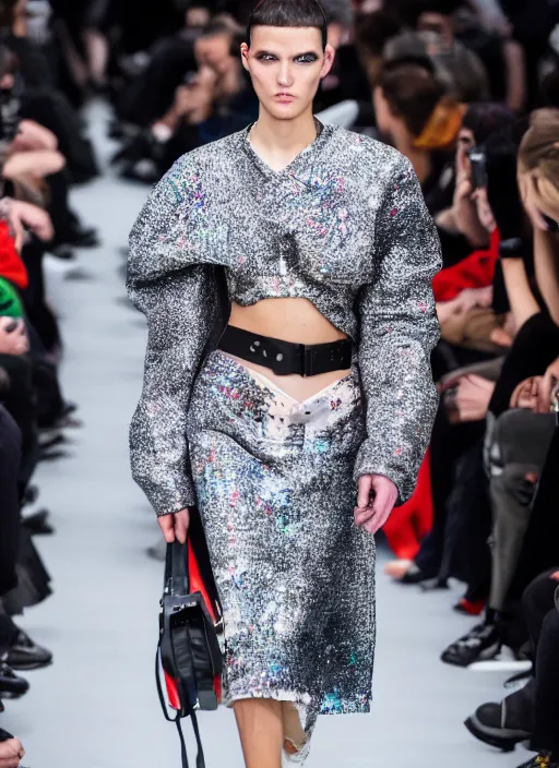 Prompt: hyperrealistic and heavy detailed balenciaga runway show of terminator, leica sl 2 5 0 mm, vivid color, high quality, high textured, real life
