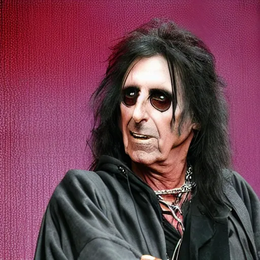 Image similar to alice cooper wearing a dark hooded robe