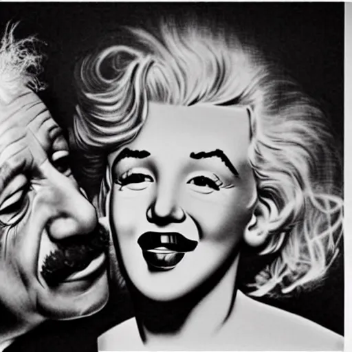 Prompt: Marylin Monroe kissing Albert Einstein, hyper realism, accurate, 3d