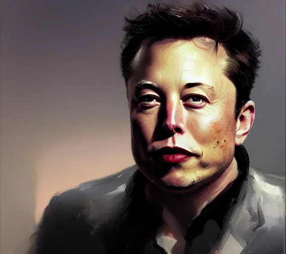 Image similar to a hyper-detailed portrait of Elon Musk by Craig Mullins; oil on canvas; trending on artstation; 90mm; f/1.4