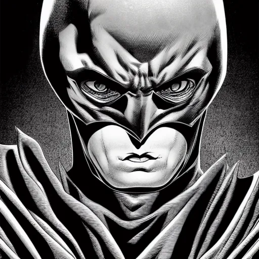 Image similar to Batman portrait in the style of Junji Ito. Manga. Black & White. Gothic. Horror. Exquisitely detailed. 4K.