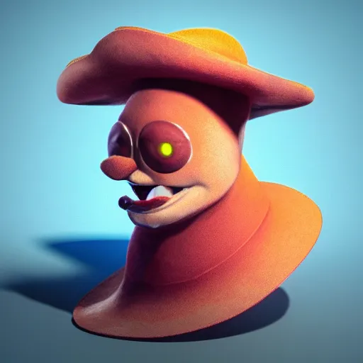 Image similar to bean game character wearimg a hat, realism, photorealism, octane render, trending on artstation, unreal engine, volumetric lighting