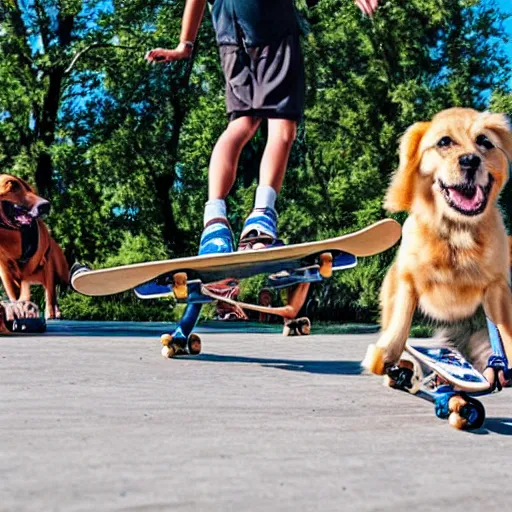 Image similar to dogs riding skateboards