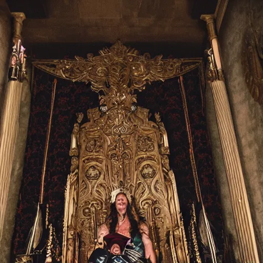 Prompt: pov of sitting on a throne and looking down at your people.