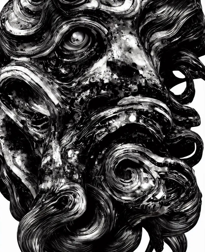 Image similar to goddess princess face close-up portrait ram skull. sculpture made of black obsidian. jellyfish phoenix head, nautilus, orchid, skull, betta fish, bioluminiscent creatures, intricate artwork by Tooth Wu and wlop and beeple. octane render, trending on artstation, greg rutkowski very coherent symmetrical artwork. cinematic, hyper realism, high detail, octane render, 8k