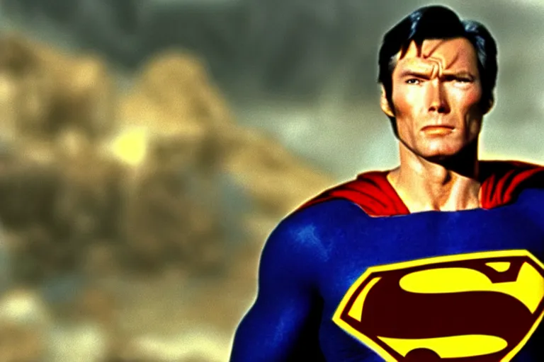 Image similar to clint eastwood as superman in the 1 9 8 0's, superhero film, richard donner film