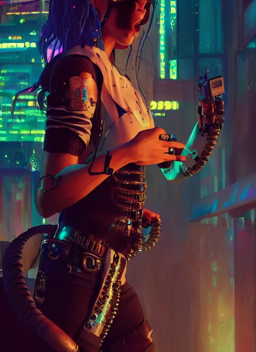 Image similar to cyberpunk cowboy rider singing karaoke, au naturel, hyper detailed, digital art, trending in artstation, cinematic lighting, studio quality, smooth render, unreal engine 5 rendered, octane render, art style by klimt and nixeu and ian sprigger and wlop and krenz cushart