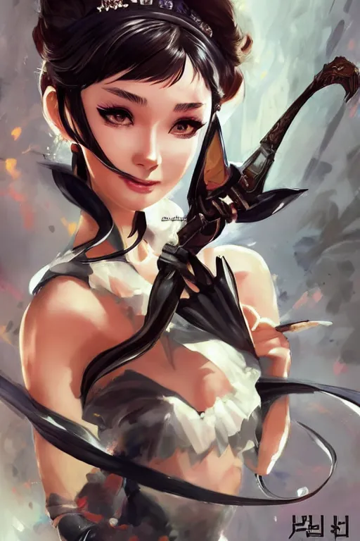 Image similar to Audrey Hepburn in a blade and soul spinoff artbook rendered by the artist Hyung tae Kim, Jiyun Chae, Lê Long, Joe Madureira, trending on Artstation by Hyung tae Kim, artbook, Stanley Artgerm Lau, WLOP, Rossdraws , James Gurney